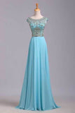 2024 Elegant Prom Dresses A-Line Scoop Beaded Bodice Floor-Length Chiffon Zipper PGSDHHXY