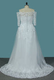 2024 Tulle A Line Boat Neck 3/4 Length Sleeves Wedding PDBLJH2Q