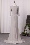 2024 Mermaid 3/4 Length Sleeves Prom Dresses Chiffon Scoop PS5C9RBT