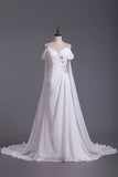 2024 A Line Straps With Beads And Ruffles Wedding Dresses Chiffon Court Train P2LL89SX