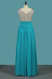 2024 Chiffon A Line Scoop Prom Dresses With Beaded Bodice PEHC3JRY