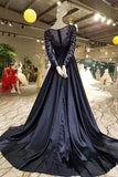 2024 Dark Davy Prom Dresses Removable Train Scoop Tulle With Full Beading P4AH5BYE