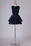 2024 A Line Scoop Homecoming Dresses Satin Short/Mini Zipper P44GBNZP