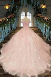 2024 Fantastic Pink Wedding Dresses Lace Up With Beads And Handmade Flowers P4ZFBDL9