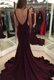 Elegant Mermaid Burgundy Sweep Train Prom Dress with Open