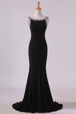 2024 Bateau Prom Dresses Mermaid Open Back Mermaid With Beading PXPN8GHX