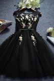 2024 Black Scoop A Line Tulle With Applique P5P25XPK