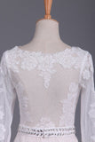 2024 Asymmetrical Wedding Dresses V Neck Mid-Length Sleeves With Applique And Sash PS7XESGJ