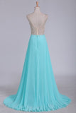 2024 V Neck Beaded Bodice A Line Prom Dresses Chiffon & Tulle PDPATK9E