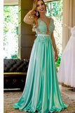 2024 A Line Scoop Prom Dresses Elastic Satin With Applique PRSE296B