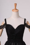 2024 Black Straps A Line Homecoming Dresses Lace With Ruffles & PFNBL45P