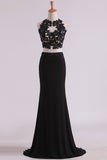 2024 Black Two-Piece Scoop Open Back Prom Dresses Sheath PEDGBRQA