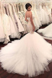 Stunning Mermaid Strapless Sweetheart Tulle Wedding Dresses with Appliques, Wedding Gowns STK15439