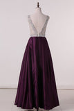 2024 New Arrival A Line Scoop Prom Dresses Satin PJ3ELS79