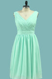 2024 Bridesmaid Dresses V Neck Chiffon With Ruffles A PNDNYJF1