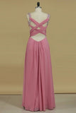 2024 Cross Back Straps A Line Prom Dresses With Beads Chiffon Floor P38BDPPQ