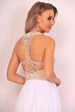 2024 Halter Beaded Bodice Prom Dresses A Line Chiffon PAYLBTGK