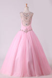 2024 Scoop Quinceanera Dresses Tulle With Beads And Ruffles P54QZ827