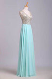 2024 V Neck Prom Dresses A Line Beaded Bodice Sweep Train Chiffon PZRC36J5