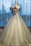 Ball Gown Strapless Appliques Beads Tulle Quinceanera Dresses with Lace up, Prom Dresses STK15564