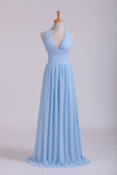 2024 Halter A Line Floor Length Ruffled Bridesmaid PL2766TA