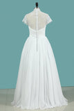 2024 A Line Wedding Dresses V Neck Chiffon With Sash PYTTEHP3