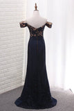 2024 Mermaid Off The Shoulder Elastic Satin & Lace Prom Dresses PPMD6DPJ