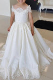 Lovely Cap Sleeves Appliques Ball Gown Little Flower Girl Dress, Off the Shoulder Baby Dress STK15257