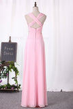 2024 Chiffon Bridesmaid Dresses A Line V Neck Ruched Bodice PQKEJCTC