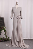 2024 Chiffon Scoop Mermaid Prom Dresses 3/4 Length Sleeves P72MQTDY