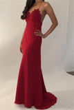 Sexy Red Spaghetti Straps V Neck Mermaid Prom Dresses, Long Evening Dress STK15597