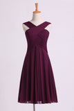 2024 Bridesmaid Dresses Pleated Bodice V-Neck A Line Knee Length PAZBNE63