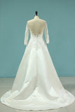 2024 Deep V Back Boat Neck A Line Satin Wedding Dresses PGL9L7HK