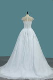 2024 A Line Scoop Wedding Dresses Tulle With Applique And Beads PDASRAJ4