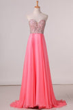 2024 A Line Prom Dresses Sweetheart Beaded Bodice Chiffon Sweep PCEPEM6K