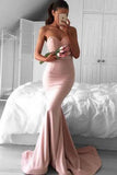 Stunning Sweetheart Sweep Train Pink Mermaid Prom Dress Lace