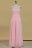 2024 Bridesmaid Dresses V Neck A Line Chiffon With Beads Floor PFH8TSXX