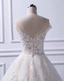 Unique A Line Lace Appliques Cap Sleeves Ivory V Neck Beads Wedding Dresses