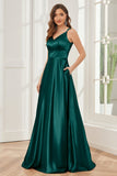 Spaghetti Straps V-neck Soft Satin Bridesmaid Dress