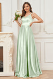 Spaghetti Straps V-neck Soft Satin Bridesmaid Dress