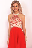 2024 Chiffon Scoop Prom Dresses A Line With Beads&Rhinestones Chiffon PAQGDJA5