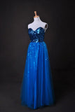 Cheap Prom Dresses Blue  A Line Sweetheart Floor Length Organza Cz