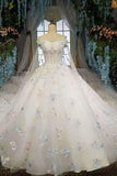 2024 Floral Wedding Dresses A-Line Off The Shoulder A-Line Tulle Lace Up With Beads PBCG9Y8Y