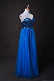 Cheap Prom Dresses Blue  A Line Sweetheart Floor Length Organza Cz