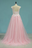 2024 Prom Dresses A Line Scoop With Applique Tulle PK7A896H