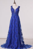 2024 A Line V Neck Lace Sweep Train Prom P9HQJSHT