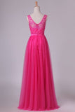 2024 Bridesmaid Dresses V Neck A Line With Embroidery And Sash PK6D47ZG