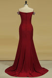 2024 Evening Dresses Mermaid Off The Shoulder Spandex With Beads And P4ZRL7NK