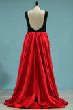 2024 Bicolor V Neck Sheath Prom Dresses Satin P4SNPXHH