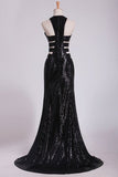 2024 Column Prom Dresses Scoop Floor Length Sequined Bodice Open P376L6C8